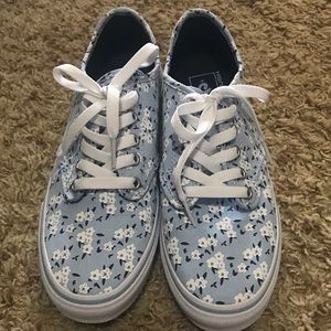 Blue and white flowered vans