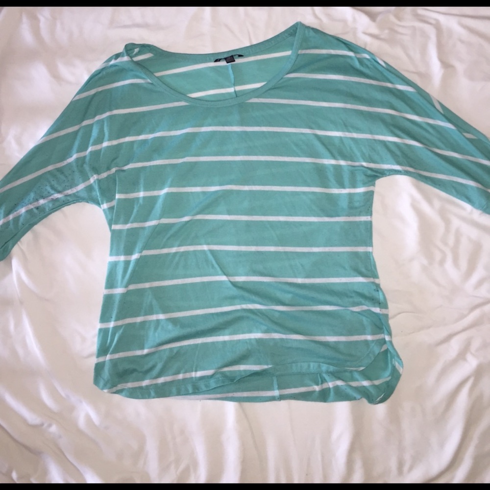 3/4 sleeve blue and white striped AEO top