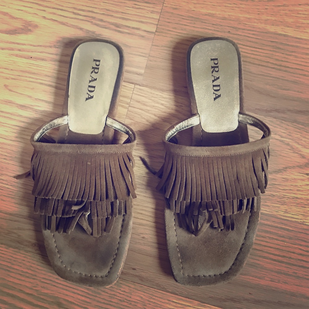 Prada fringe slides