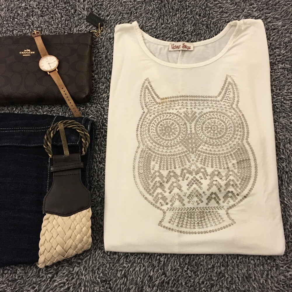 🦉Owl top | faux sequin detail | used
