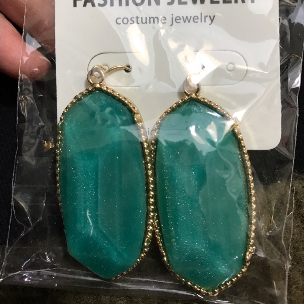 Green jewel tone drop oval earrings
