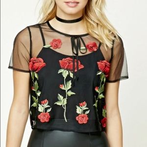 SALE! Contemporary Embroidered Floral Mesh Top