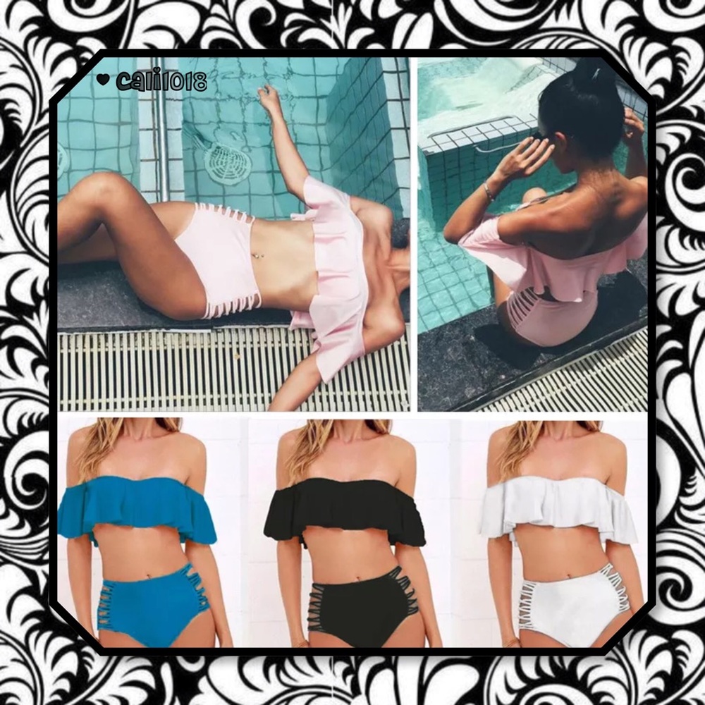 LAST 1 🆕 Black Off Shoulder 2pc Retro Bikini - Picture 4 of 6