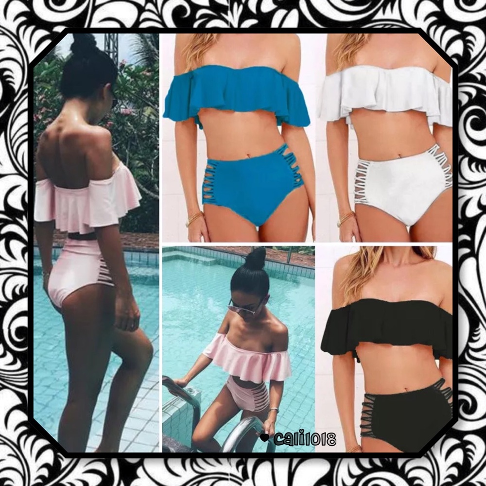 LAST 1 🆕 Black Off Shoulder 2pc Retro Bikini - Picture 5 of 6