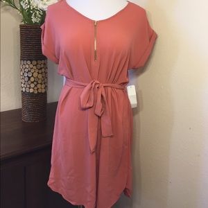 Small Coral Half Zip Cinched Waist Dress