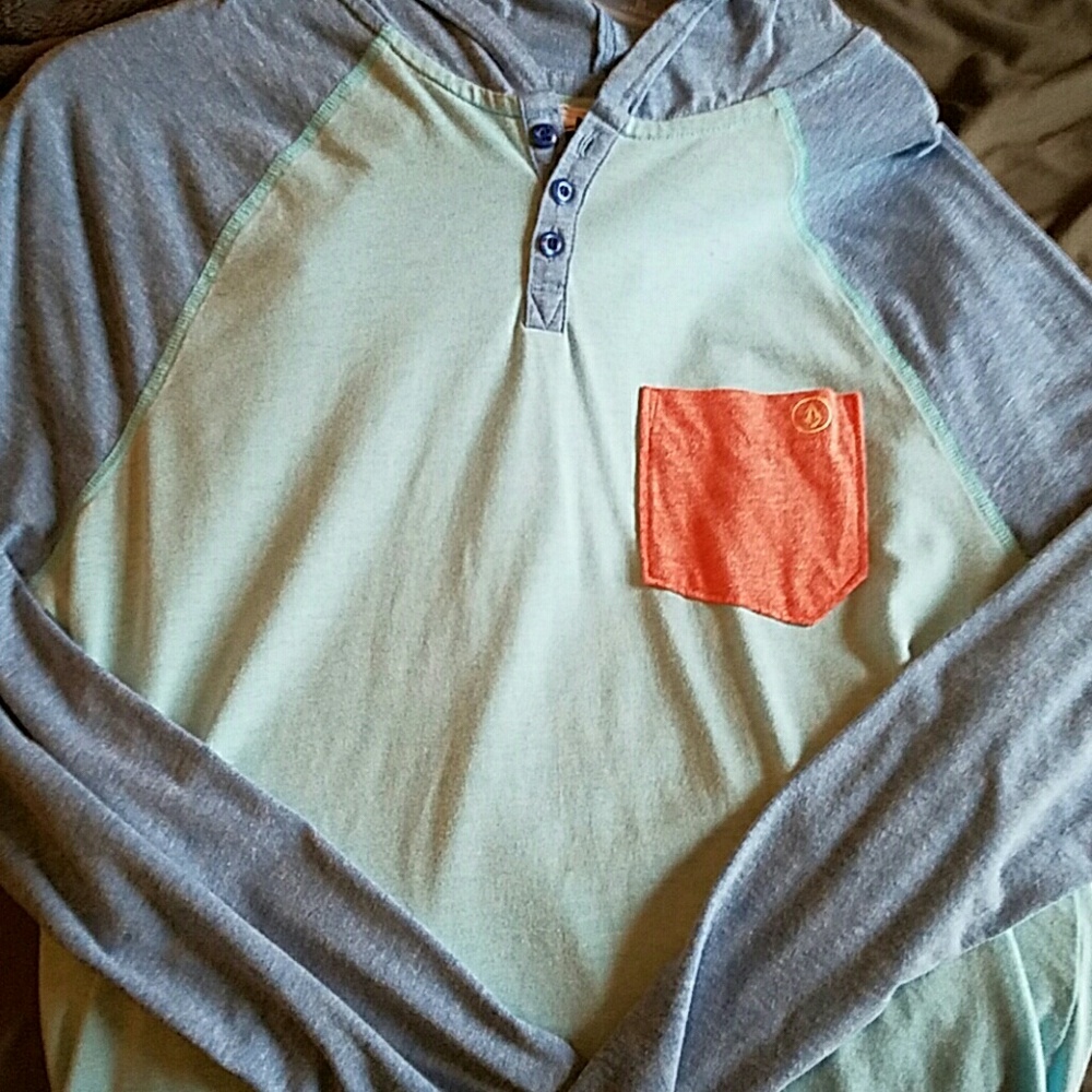Volcom hooded long sleeve henley shirt.