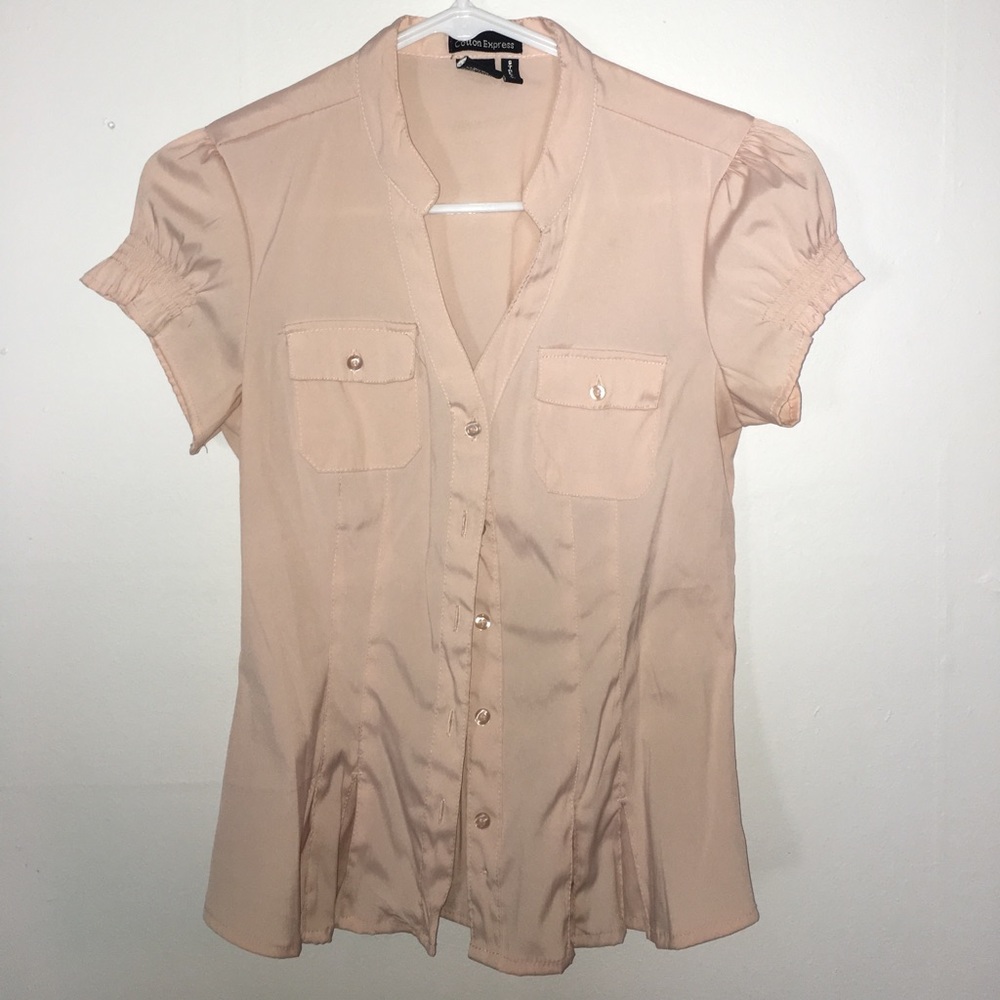 Peach colored fitted dress shirt