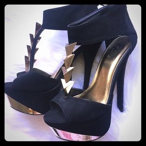 Black and gold heels