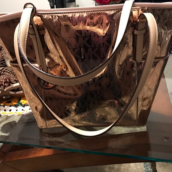 MICHAEL Michael Kors Handbags - Michael kors metallic monogram jet set tote bag