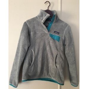 PATAGONIA women's XS snap-T pullover- grey & teal