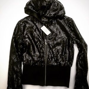 Black sequin zip up