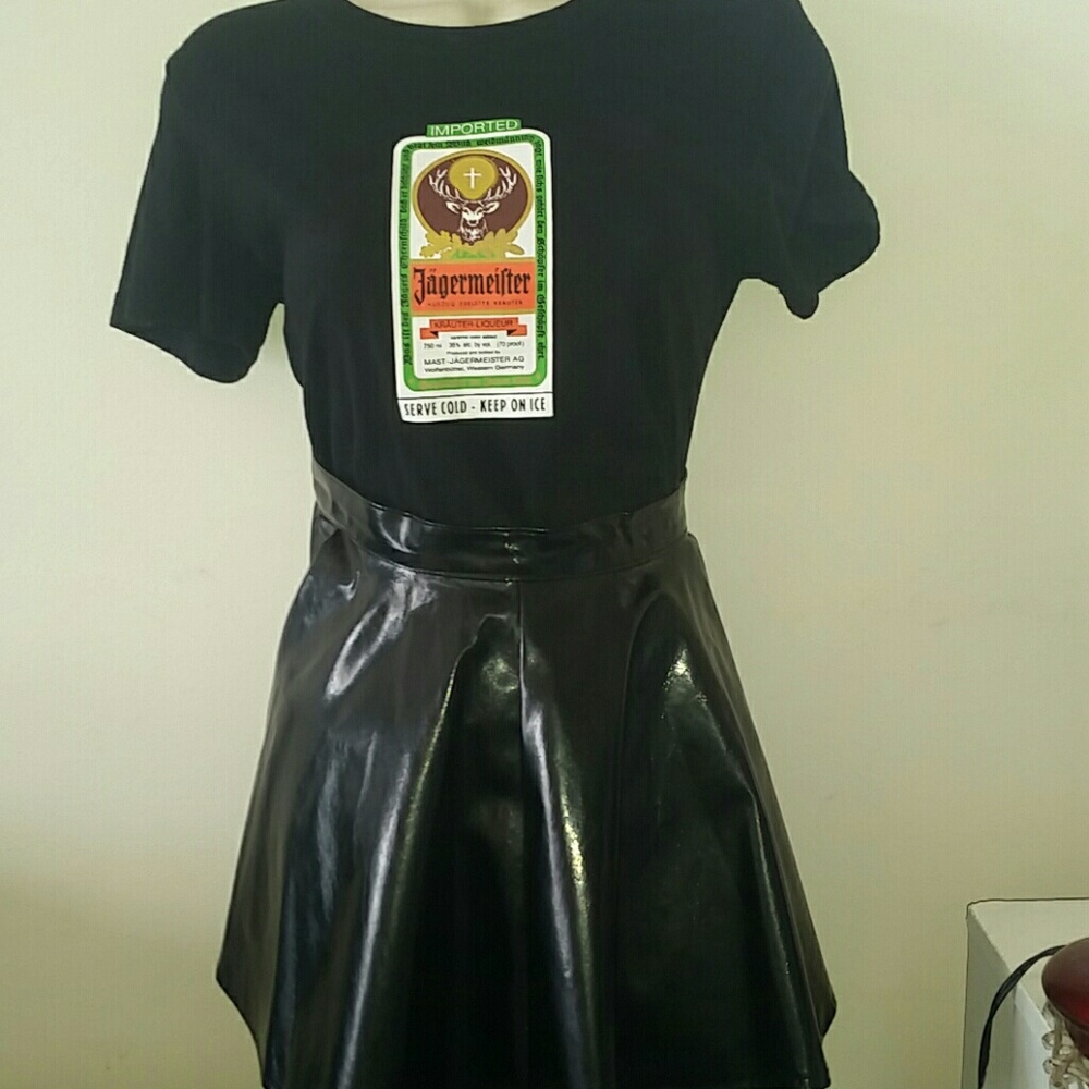 Pleather black mini skater skirt