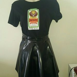 Pleather black mini skater skirt