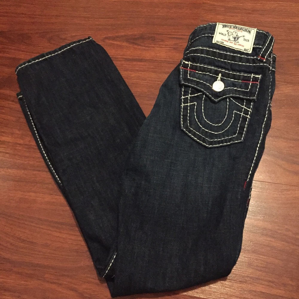 True Religion Girls SZ 12 Dark Blue Big T Denim