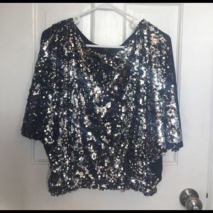 Super Sparkly Black & Silver Sequin Top