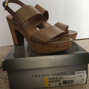 Tan patent sandals