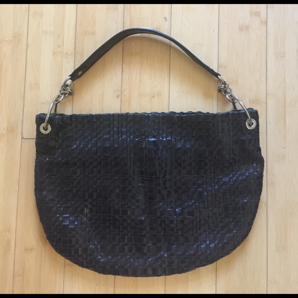 Elliot Lucca Black Woven Leather Bag EUC!