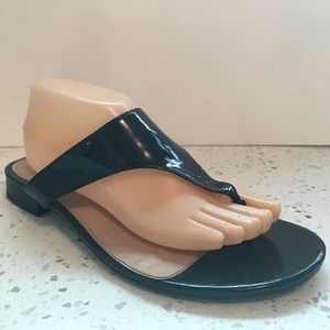 Lane Bryant Black Patent Thong Heel Sandals B 10W