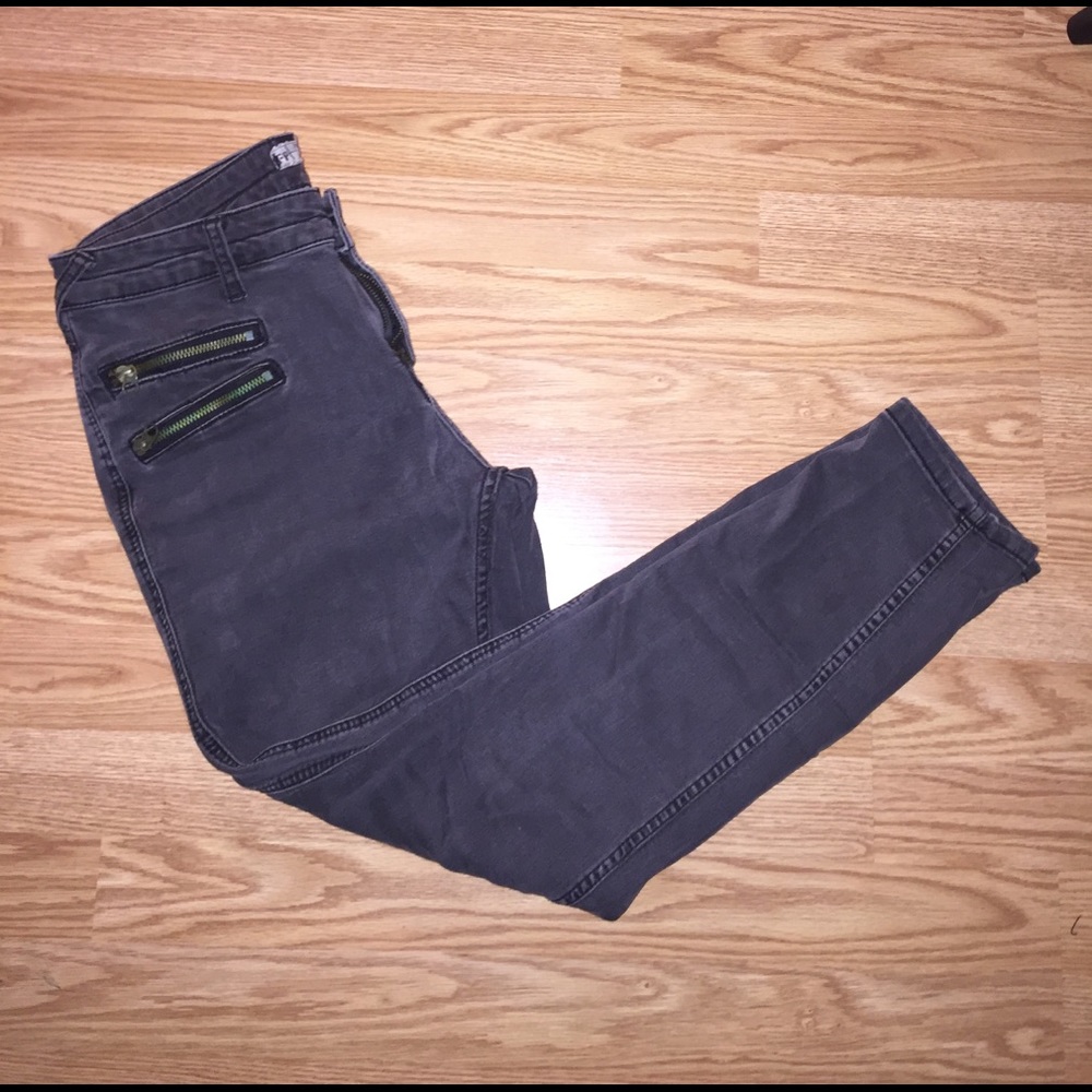 Free People ankle jeans with moto zips
