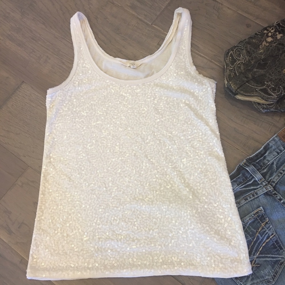 JCREW, ivory sequin tank, Size S - Picture 1 of 4