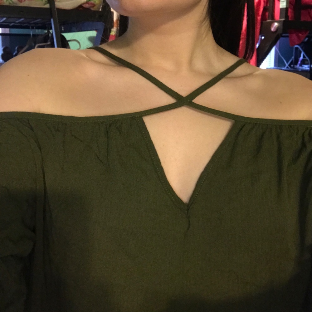 Dark Green Off the Shoulder Strappy top