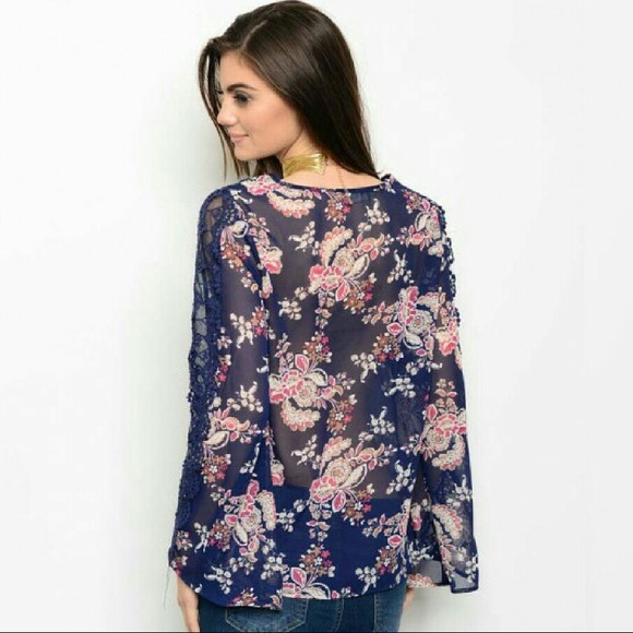 Boho floral & lace sheer top S-XL - Picture 6 of 7