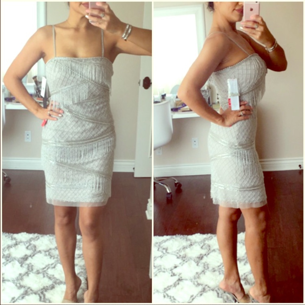 Aidan Mattox Fringe Silver Cocktail dress