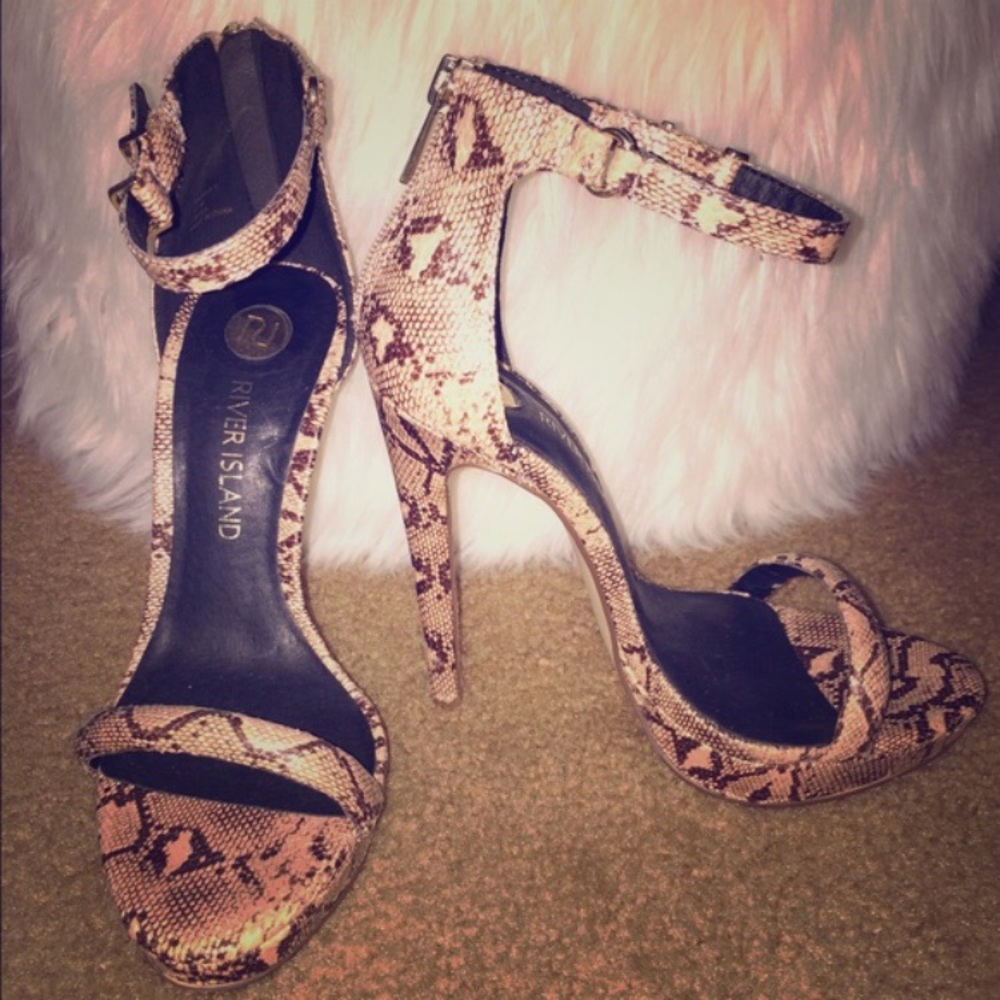 River Island Nude + Black Snakeskin Heels