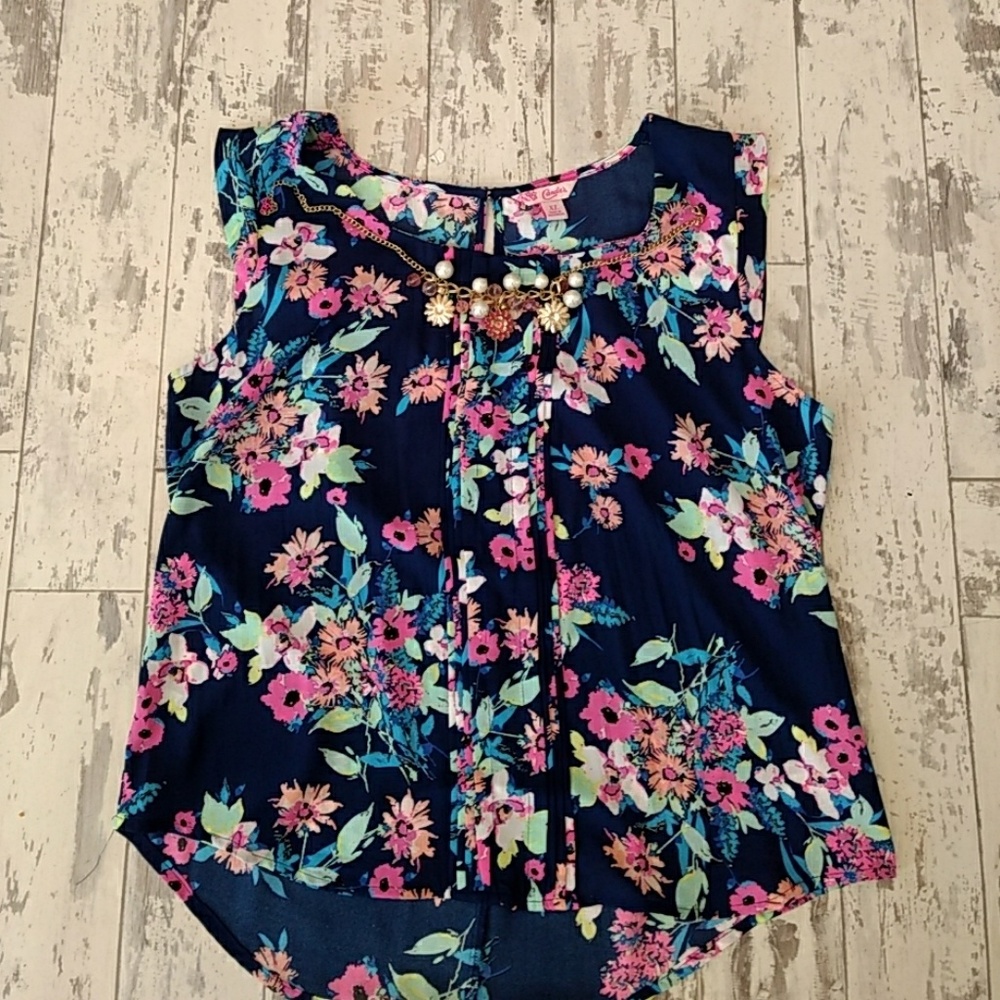 Candie's Blue Floral Cap Sleeve Blouse XL