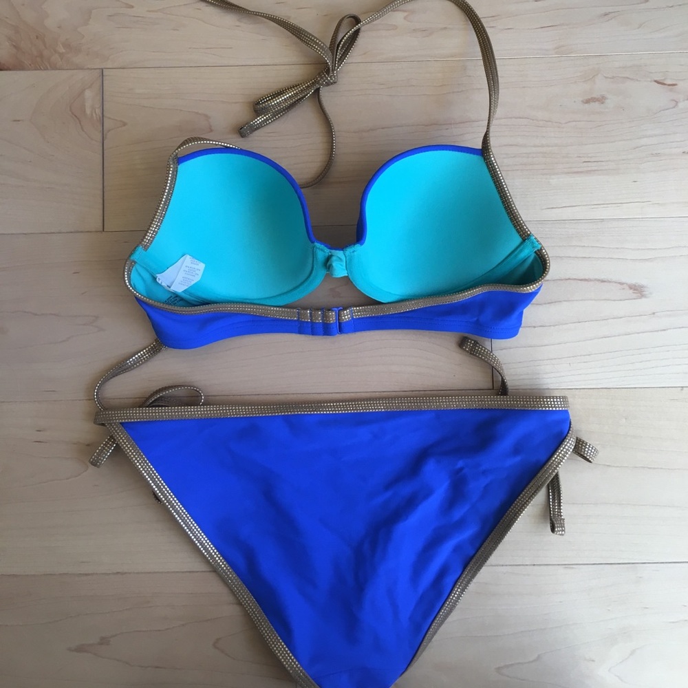 Aerie Blakely blue and gold bikini top and bottom - Picture 2 of 4