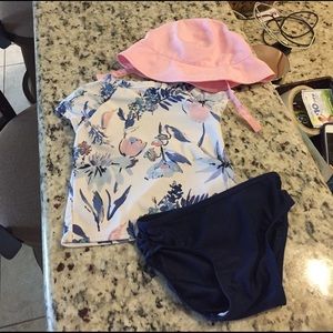 Toddler bathing suit and hat