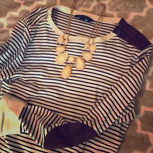 Ralph Lauren navy and brown leather patch shirt