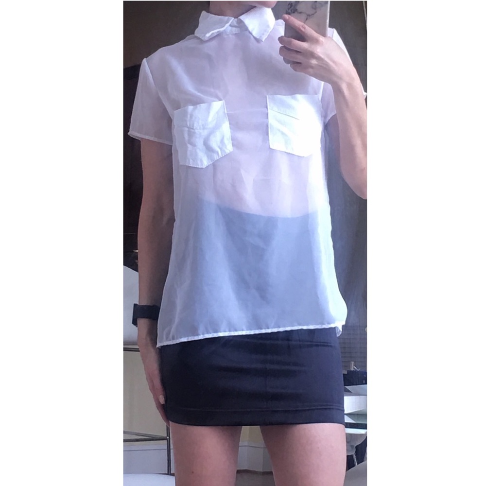 Nasty Gal See Through Pocket White Blouse Size S