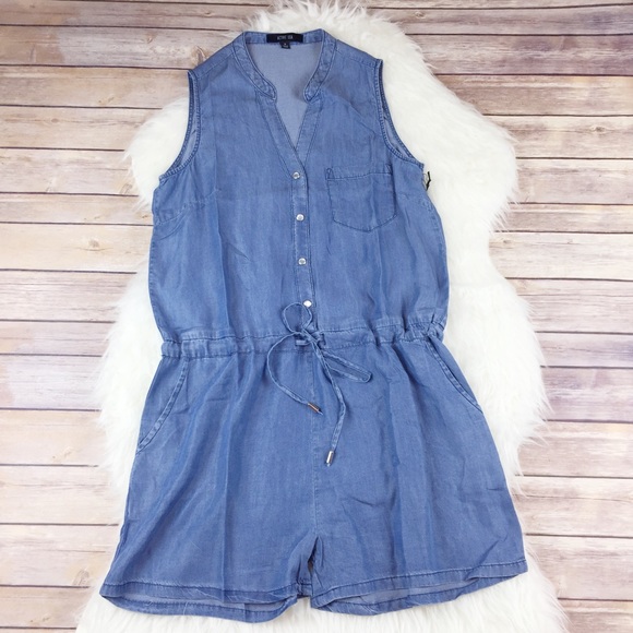 Denim Button Down Sleeveless Romper - Picture 2 of 3