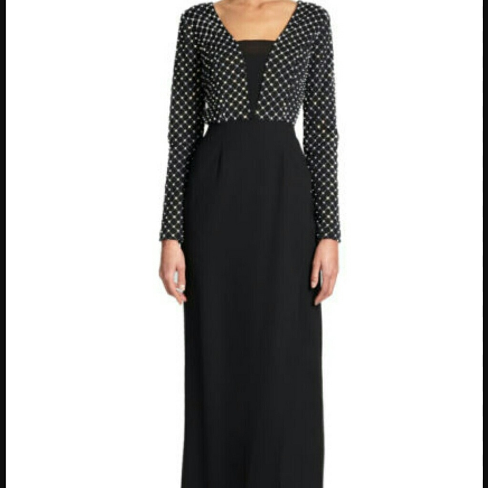 Sachin Babi Black Beaded Lattice Stich Long Gown