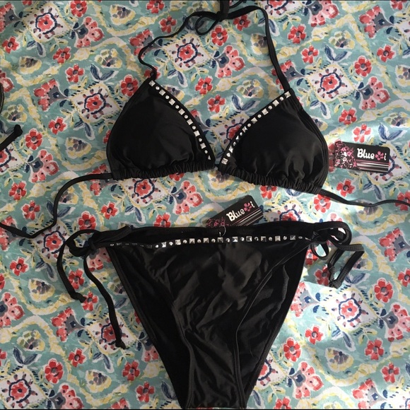 2pc black triangle top w string bottom - Picture 2 of 6