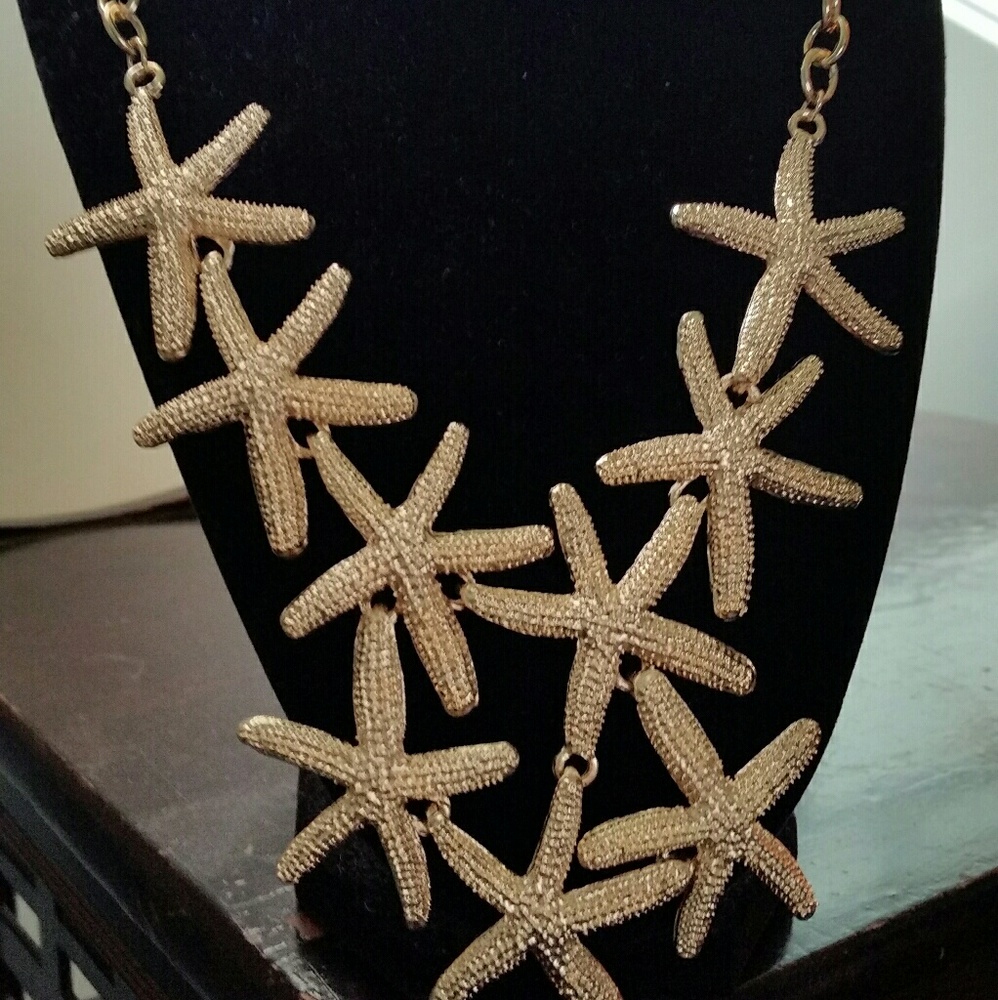 Gold multi starfish statement necklace