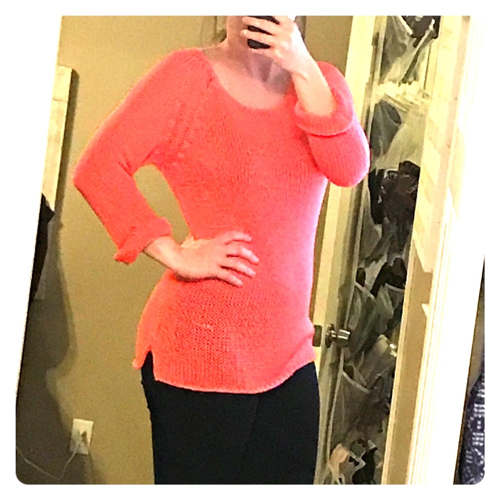 Beautiful crocheted bright orange sweater
