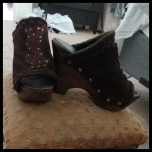 YSL Open Toe Clog Wedges