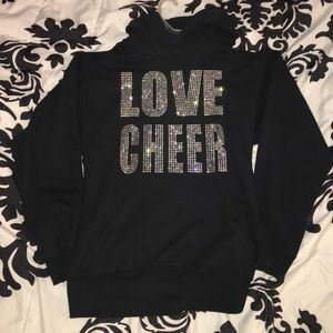 "Love Cheer" bedazzled black hoodie