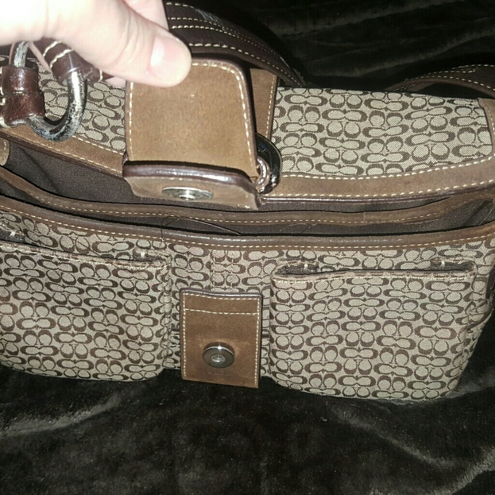 Coach SOHO saddle flap brown leather trim $225 OBO