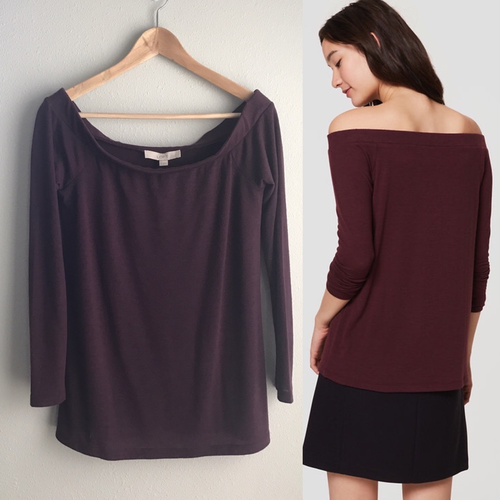 ✨FINAL SALE✨ Loft Cold Shoulder Top Plum Maroon