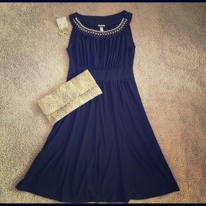 Cocktail Black Dress with Embroidered Detailing