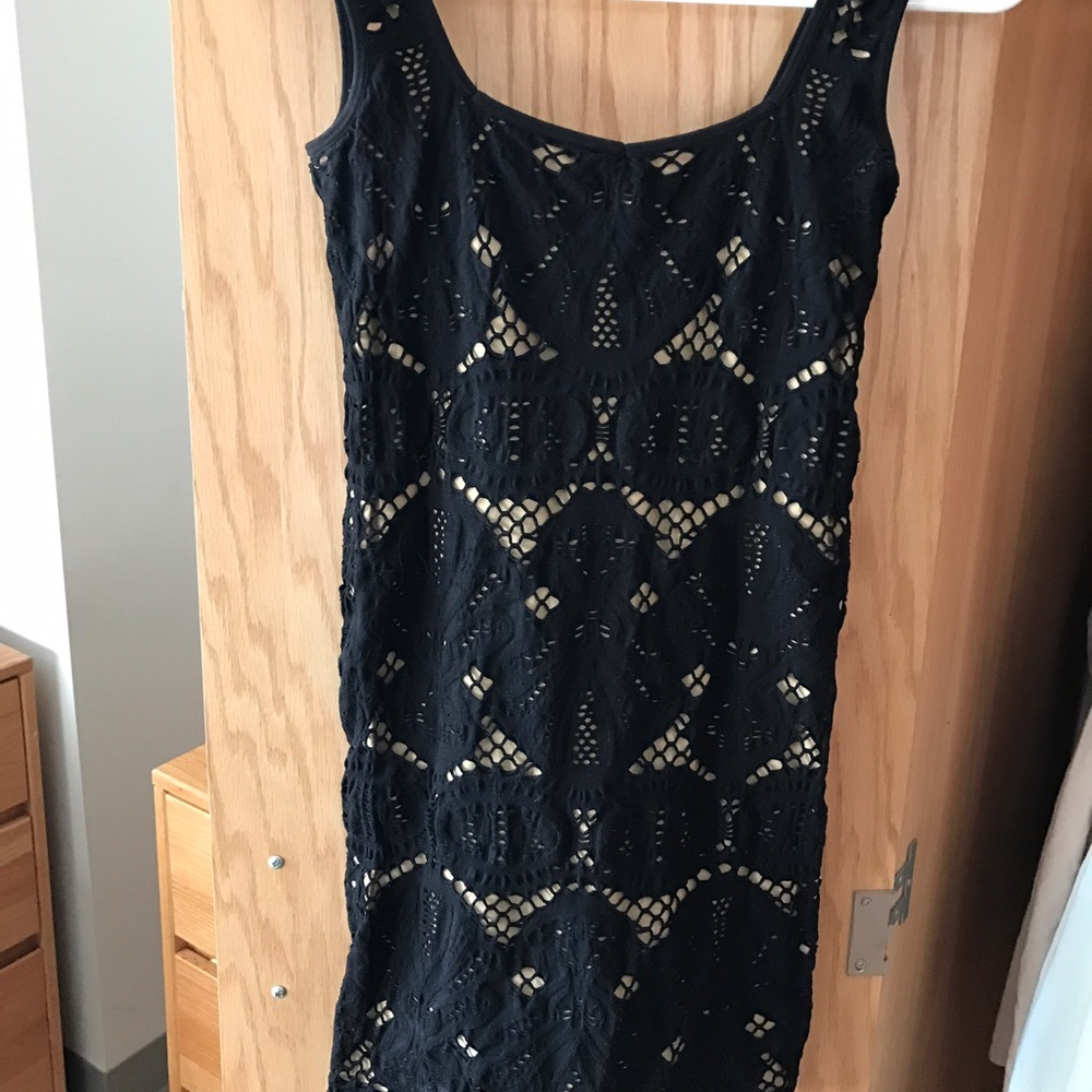 Black/beige body con dress