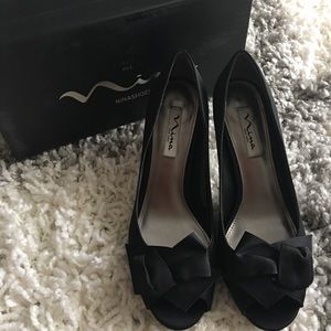 Black Luster Satin Fraser Nina Pumps