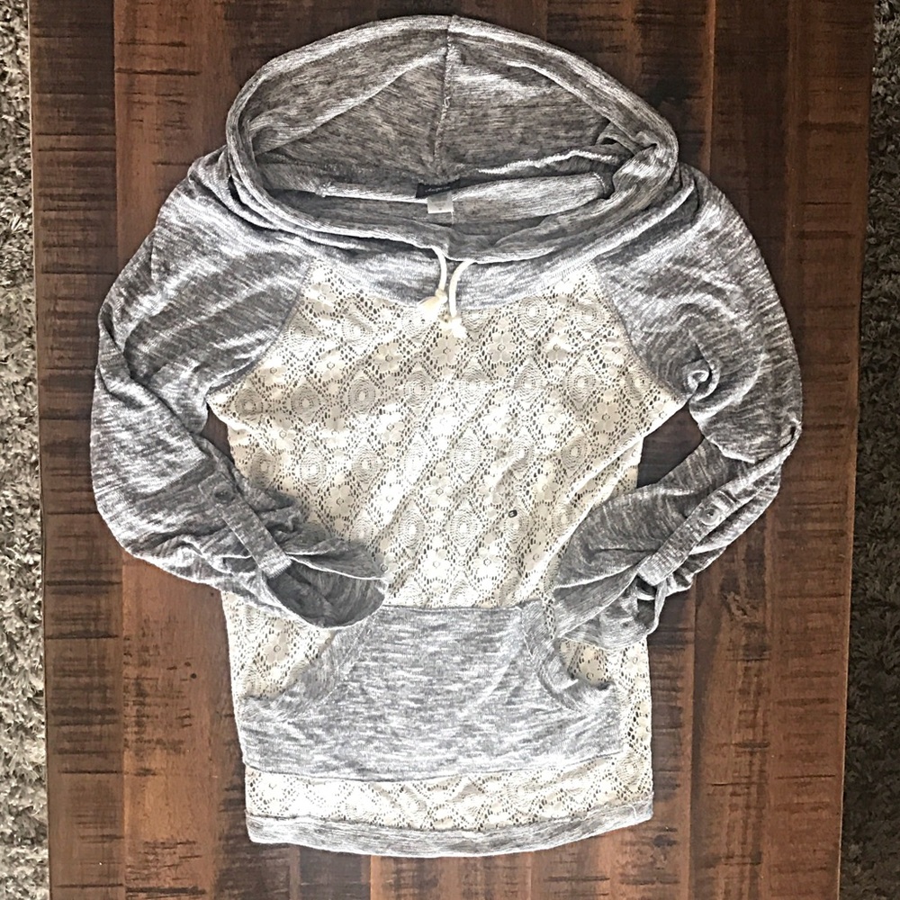 NWT Daytrip knit lace overlay cowl neck hoodie