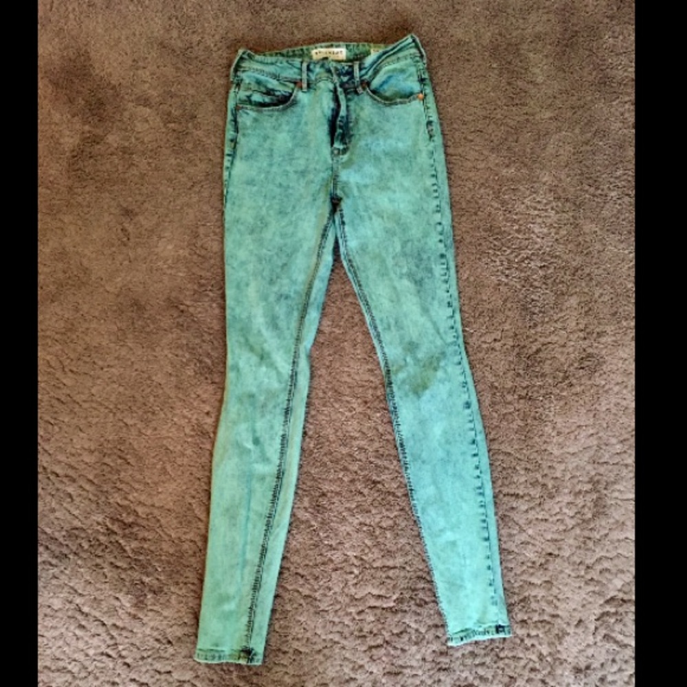 High waisted green/denim skinny jeans
