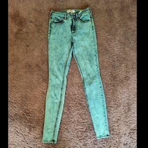 High waisted green/denim skinny jeans