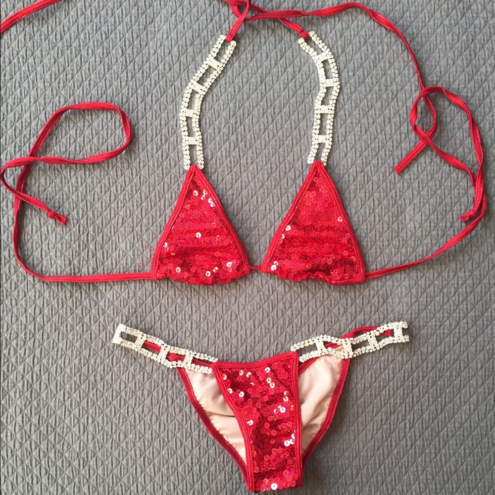 Custom red sequined bikini