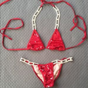 Custom red sequined bikini